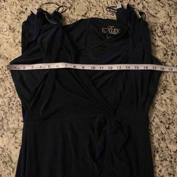 Alex Evenings Navy Blue Crystal Open Sleeve Blouson Maxi Gown Dress 6 - Picture 9 of 10